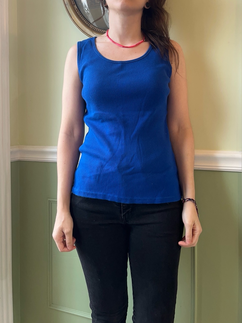 Laura Scott blue ribbed tank top